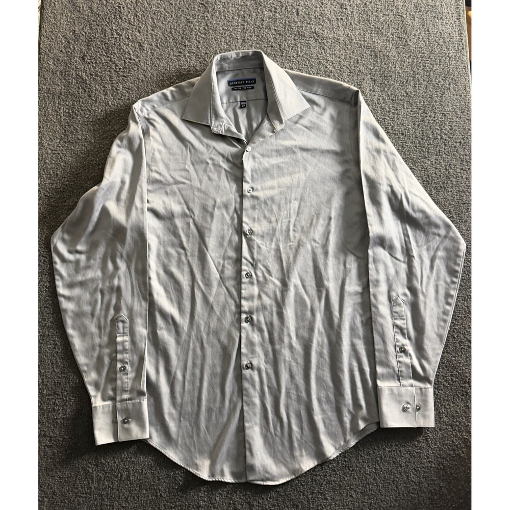 Geoffrey Beene Mens Fitted No Iron Dress Shirt Light Grey 15.5 34/35 Long Sleeve